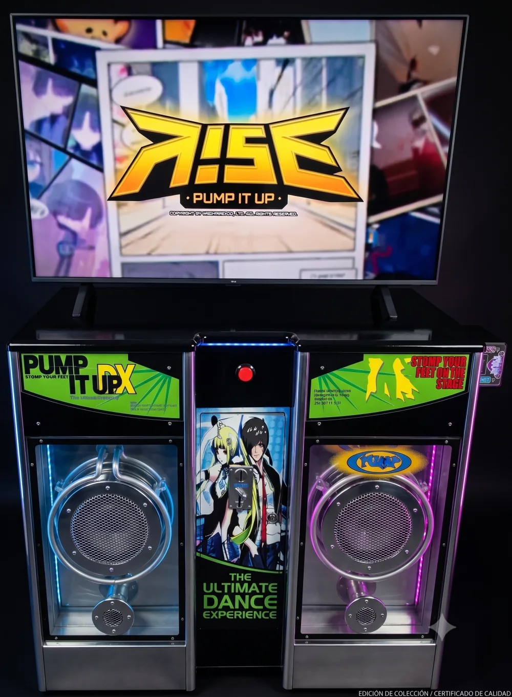 Gabinete DX con panel GX corriendo StepMania y PIU Rise en La Flechita